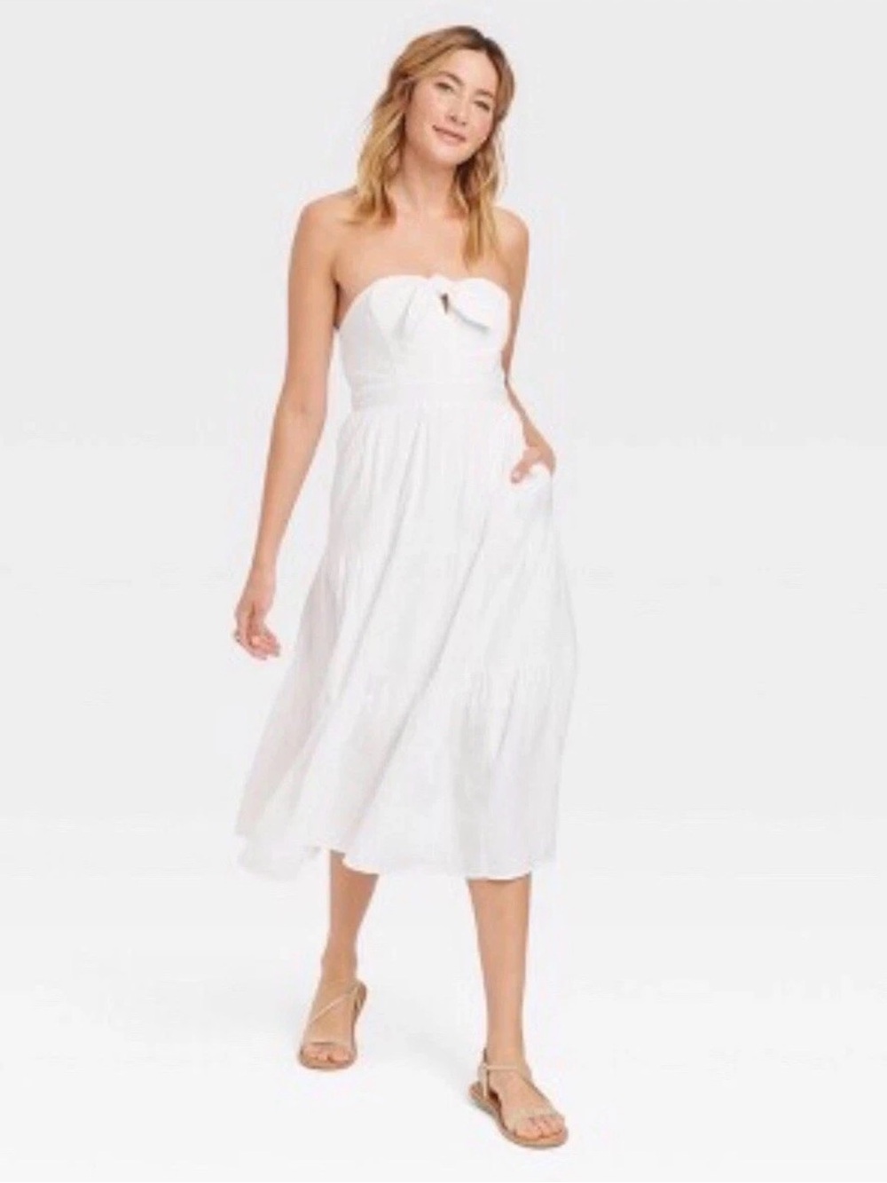 Universal Thread White Strapless Tie-Front Midi Sundress